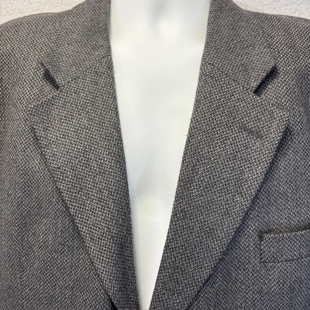 Umberto Rossi 100%‎ Lambswool Herringbone Blazer Mens 46L Gray Sport Coat Jacket